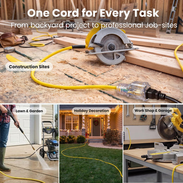 GEARit SJTW Outdoor Extension Cord – 10, 12, 14 & 16 Gauge, 25–100 ft, Lighted End, ETL Listed, Yellow