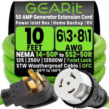 50-Amp NEMA 14-50P to SS2-50R Generator Extension Power Cable Cord