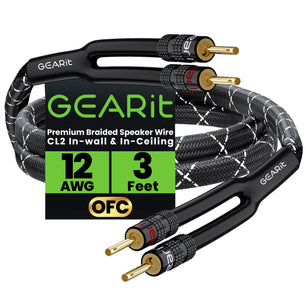 GEARit 12 AWG Speaker Wire with Banana Plugs – CL2 In-Wall Braided OFC Cable, 3–35 ft, Black, White, Blue & Red