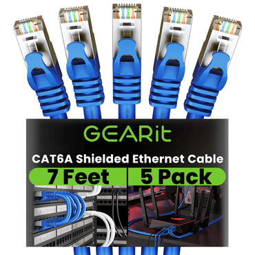 GEARit Cat6a Shielded Cable Blue 5-Pack 7ft