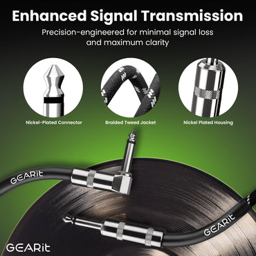 Right Angle to Straight 1/4 Inch Male to Male Guitar Instrument Cable, Black