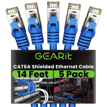 GEARit Cat6a Shielded Cable Blue 5-Pack 14ft