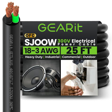 Conductors_3-Conductor | GEARit 18/3 AWG SJOOW portable power cord 25 ft, 300V