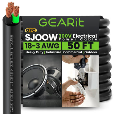 Conductors_3-Conductor | GEARit 18/3 AWG SJOOW portable power cord 50 ft, 300V