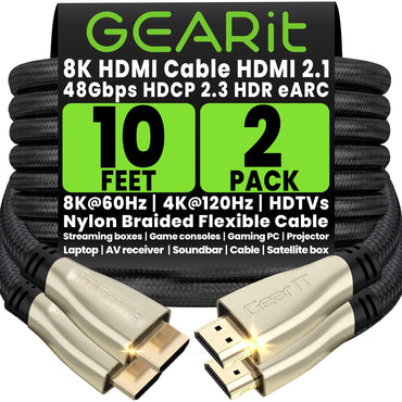 8K Premium Braided HDMI 2.1 Cable - 60Hz 48Gpbs, 10 Feet