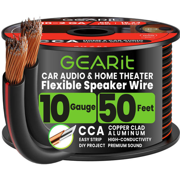 10 Gauge Speaker Wire CCA - Copper Clad Aluminum, Black