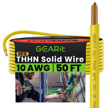 Color_Yellow | GEARit 10 AWG solid THHN wire, yellow, 50 ft spool