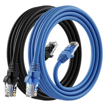 Cat6 Ethernet Patch Cable (2-Pack) - CCA Network Cord - UTP, Black & Blue