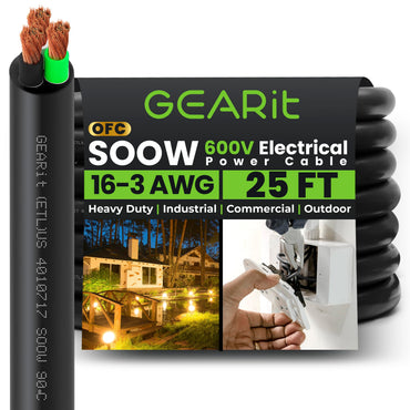 Conductors_3-Conductor | GEARit 16/3 AWG SOOW portable power cable 25 ft, 600V