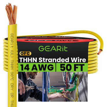 Color_Yellow | GEARit 14 AWG stranded THHN wire, yellow, 50 ft spool