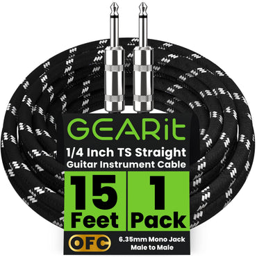 Straight 1/4 Inch Male to Male Guitar Instrument Cable, Black