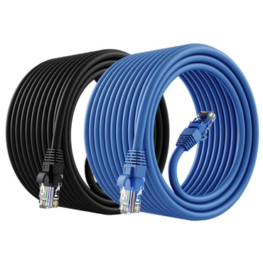 Cat6 Ethernet Patch Cable (2-Pack) - CCA Network Cord - UTP, Black & Blue