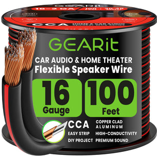 GEARit 16 Gauge Speaker Wire – 16/2 CCA Speaker Cable, 50–500 ft, Black, White & Translucent Colors