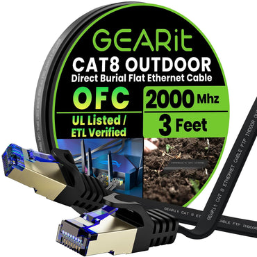GEARit Cat8 Outdoor Flat Ethernet Cable 3ft Black