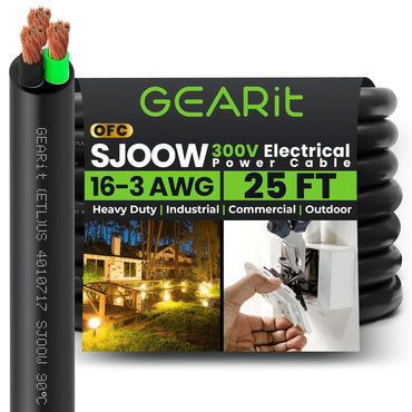 Conductors_3-Conductor | GEARit 16/3 AWG SJOOW portable power cord 25 ft, 300V