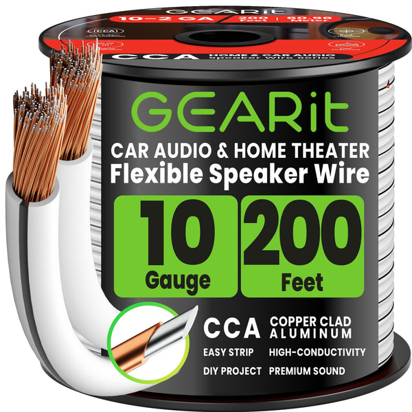 10 Gauge Speaker Wire CCA - Copper Clad Aluminum, White