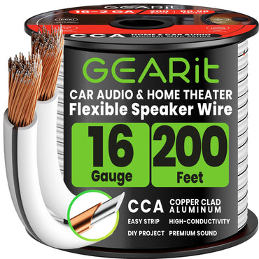 16 Gauge Speaker Wire CCA - Copper Clad Aluminum - Home Theater, Car Speakers & More
