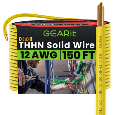 Color_Yellow | GEARit 12 AWG solid THHN wire, yellow, 150 ft spool