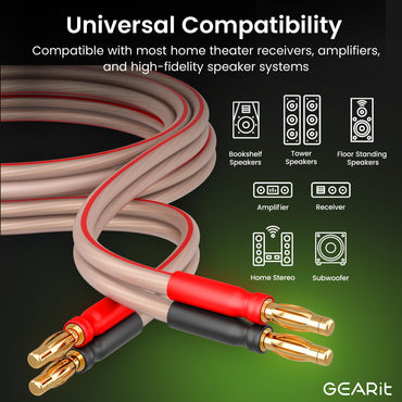 2-Pack 14 AWG Speaker Cable with Banana Plugs Banana Wire for Bi-Wire Bi-Amp HiFi Surround Sound, Clear
