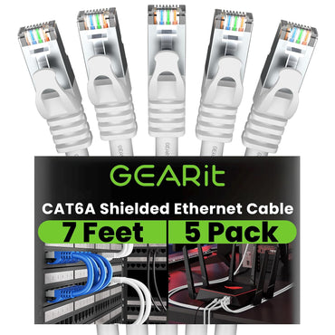 GEARit Cat6a Shielded Cable White 5-Pack 7ft
