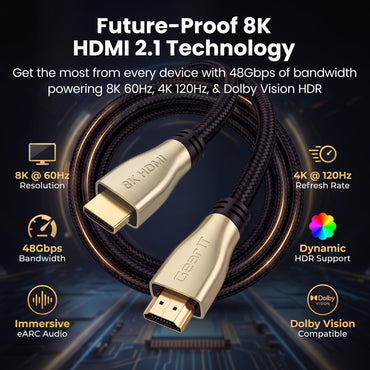 8K Premium Braided HDMI 2.1 Cable - 60Hz 48Gpbs, 7 Feet