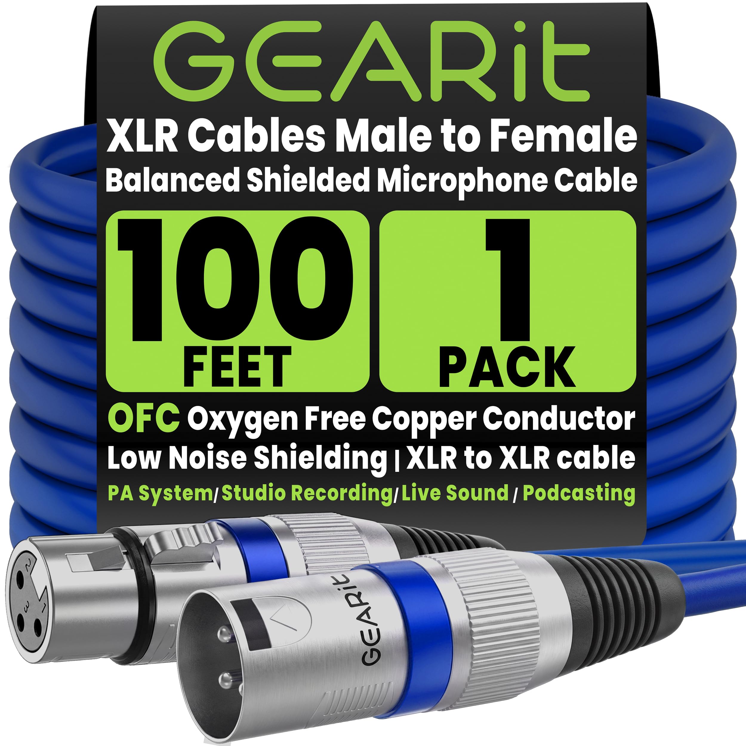 XLR Male to Female Microphone Extension Cable, Single Pack - GEARit
