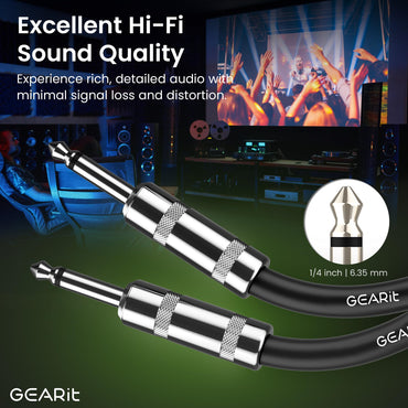 Straight 1/4 Inch Male to Male Guitar Instrument Cable, Black