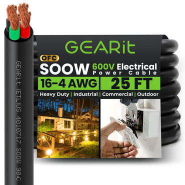 Conductors_4-Conductor | GEARit 16/4 AWG SOOW portable power cable 25 ft, 600V