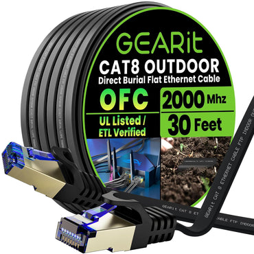 GEARit Cat8 Outdoor Flat Ethernet Cable 30ft Black