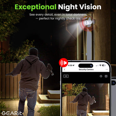 GEARit Wifi Outdoor Security Camera - 2K Video, IP65 Weatherproof, Motion Detection, Night Vision