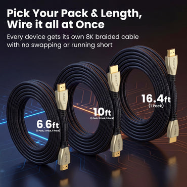 8K Premium Braided HDMI 2.1 Cable - 60Hz 48Gpbs, 7 Feet