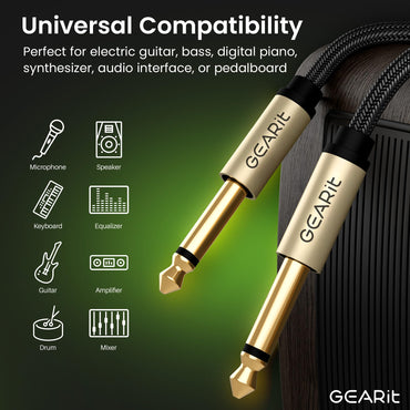 Guitar Instrument Cable - Nylon Braided 1/4 Inch to 1/4 inch TS Straight Male to Male