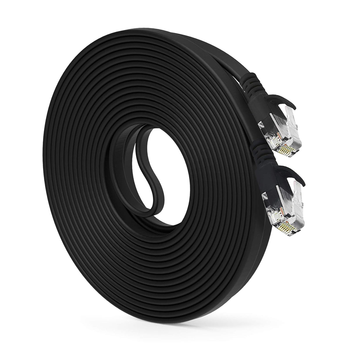 Cat6 Flat Ethernet Cable, Slim Snagless Patch Cord – 10 to 75 ft Black ...