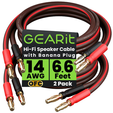 2-Pack 14 AWG Speaker Cable with Banana Plugs Banana Wire for Bi-Wire Bi-Amp HiFi Surround Sound, Clear