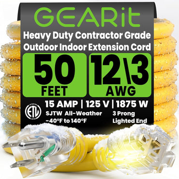 GEARit 12 gauge 50 ft SJTW outdoor extension cord yellow