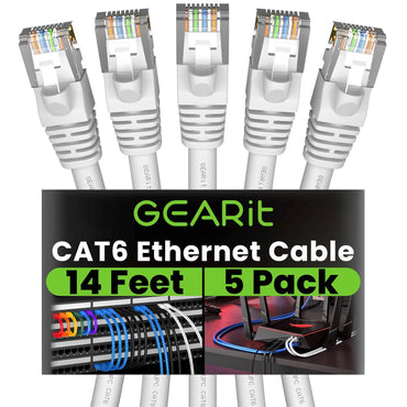GEARit Cat6 Patch Cables Cat 6 Ethernet Cable 14 ft 5-Pack White