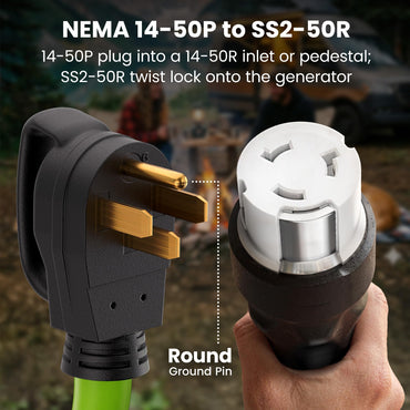 50-Amp NEMA 14-50P to SS2-50R Generator Extension Power Cable Cord