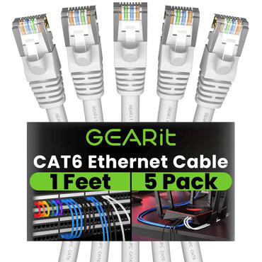 GEARit Cat6 Patch Cables Cat 6 Ethernet Cable 1 ft 5-Pack White