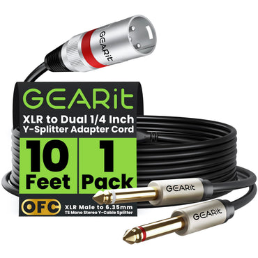 XLR Male to Dual 1/4 inch Cable Splitter Adapter Cord TS Mono Stereo