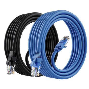 Cat6 Ethernet Patch Cable (2-Pack) - CCA Network Cord - UTP, Black & Blue