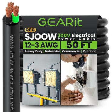 Conductors_3-Conductor | GEARit 12/3 AWG SJOOW portable power cord 50 ft, 300V