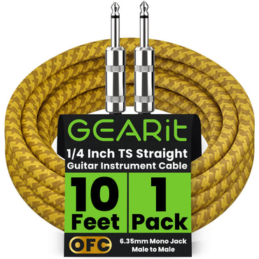 Straight 1/4 Inch Male to Male Guitar Instrument Cable, Yellow