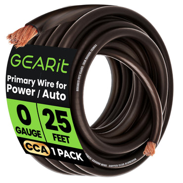 GEARit 1/0 Gauge CCA Wire – 0 AWG Copper Clad Aluminum Power & Ground Battery Cable, Black / Red / Blue, 10–50 ft, Single or Black+Red Pair