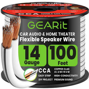 GEARit 14 Gauge Speaker Wire – 14/2 CCA Speaker Cable, 20–500 ft, Black, White & Translucent Colors