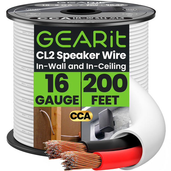 16/2 Audio Speaker Wire 16 Gauge CCA - CL2 Rated for In Wall Installation