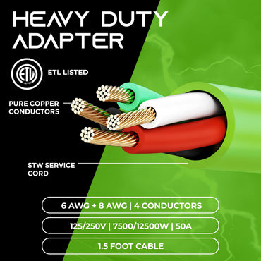 50 Amp NEMA 14-50P to SS2-50R Adapter Extension Cord Cable, 1.5 Feet