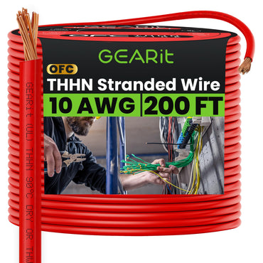 Color_Red | GEARit 10 AWG stranded THHN wire, red, 200 ft spool