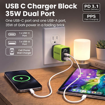 GEARit Lifestyle Series - 35W USB C GaN Charger 2 Port w/ Smart Display