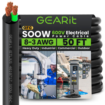 Conductors_3-Conductor | GEARit 8/3 AWG SOOW portable power cable 50 ft, 600V