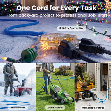 10/3 Outdoor Extension Cord 100 Feet Triple Outlet - SJEOW - Extreme Weather Resistant - 10 Gauge 3 Prong, Blue